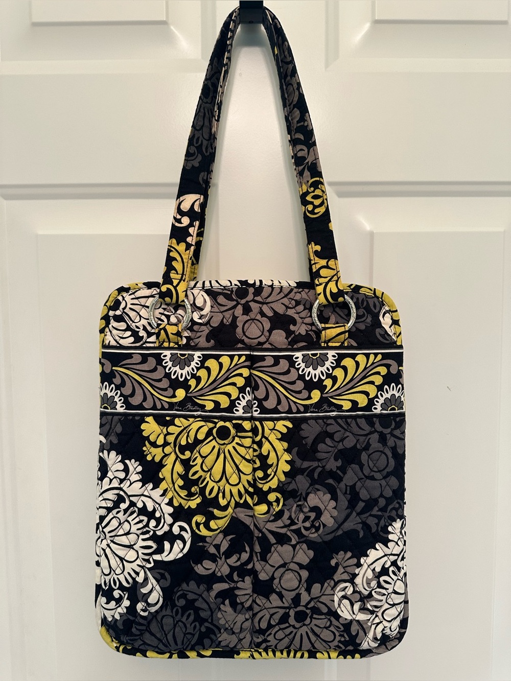 Vera Bradley Yellow & Black Floral Quilted Tote Bag Baroque Pattern